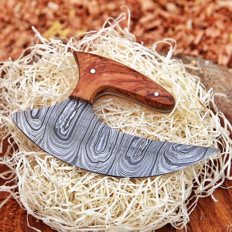 Beautiful Damascus ULU Knife with Leather cover | Best Anniversary Gifts