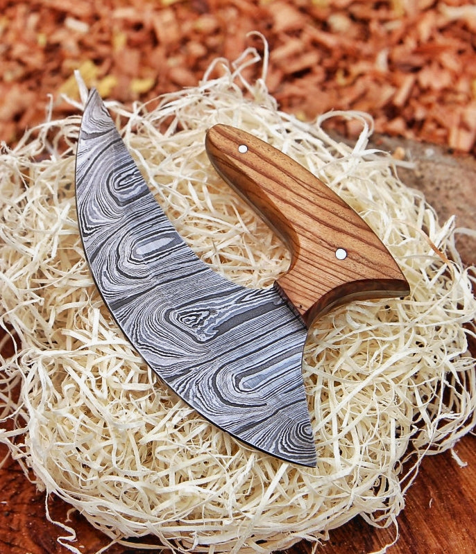 Beautiful Damascus ULU Knife with Leather cover | Best Anniversary Gifts