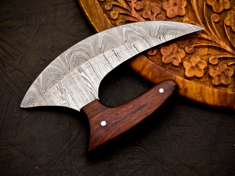 Damascus Steel Ulu Knife with Leather cover | Best Gift for Him