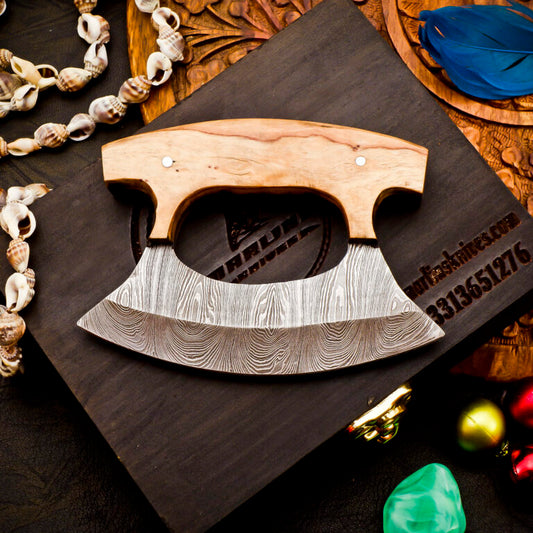 Damascus ULU knife with Leather cover | Best Birthday gift