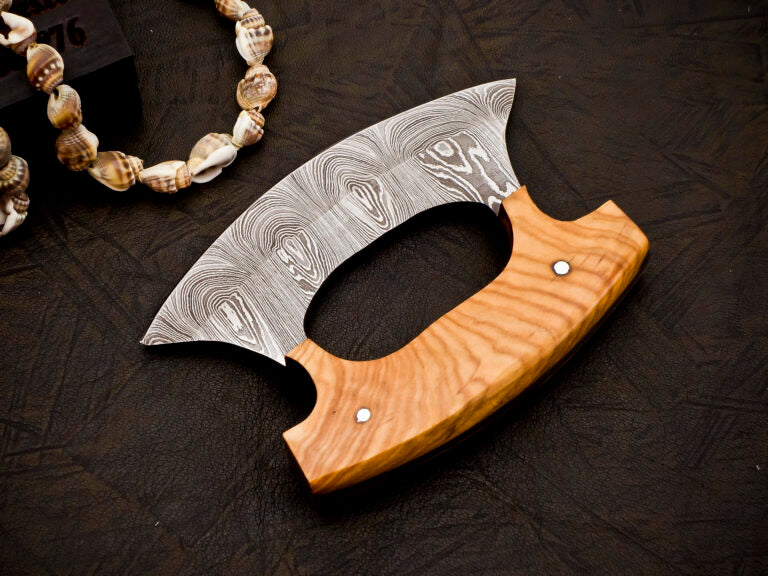 Handmade Damascus ULU Knife with Leather cover | Best Gift For Men