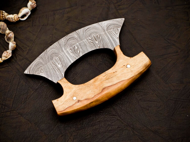 Damascus ULU knife with Leather cover | Best Birthday gift