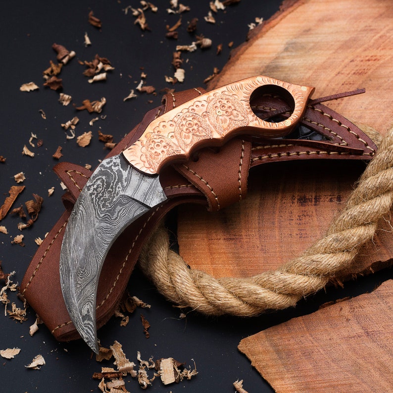 Handmade  Damascus Karambit knife with leather cover | Best wedding gifts