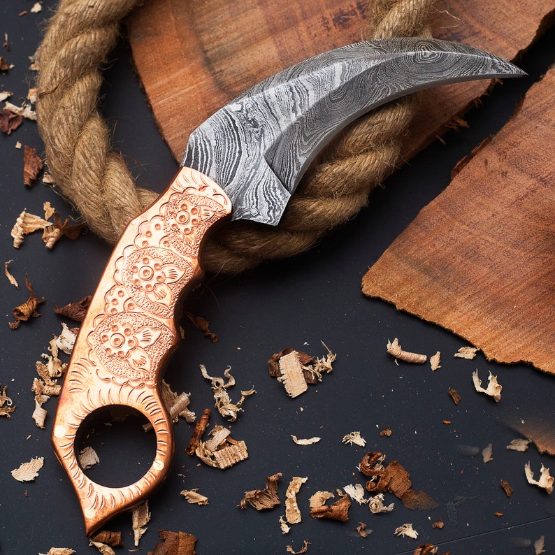 Handmade  Damascus Karambit knife with leather cover | Best wedding gifts