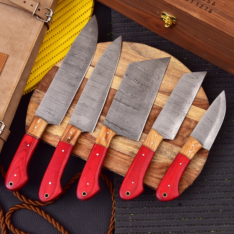 Custom made kitchen knife set with  leather cover | Best wedding gifts