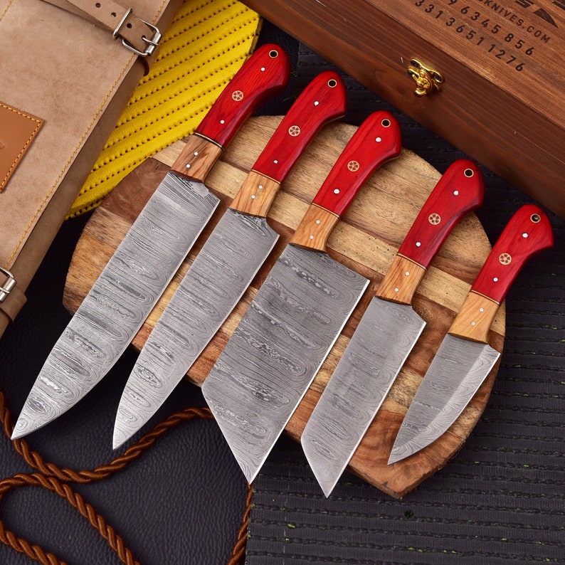 Custom made kitchen knife set with  leather cover | Best wedding gifts