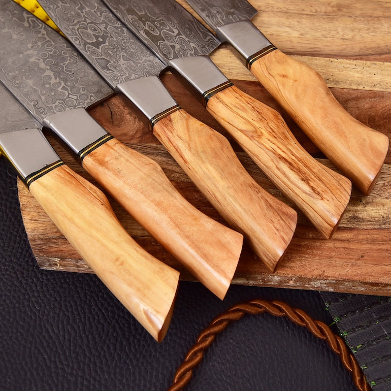 Handmade Kitchen knife 5 piece set with leather cover  | Best gift for mother