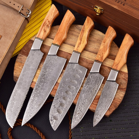 Handmade Kitchen knife 5 piece set with leather cover  | Best gift for mother