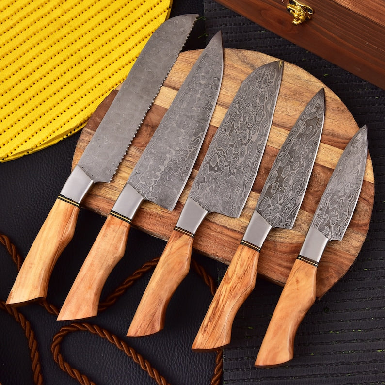 Handmade Kitchen knife 5 piece set with leather cover  | Best gift for mother