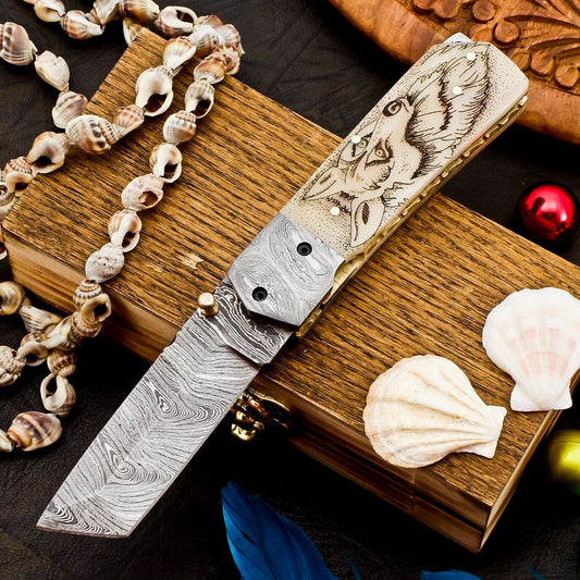 Handmade folding knife with leather cover | Best men gifts