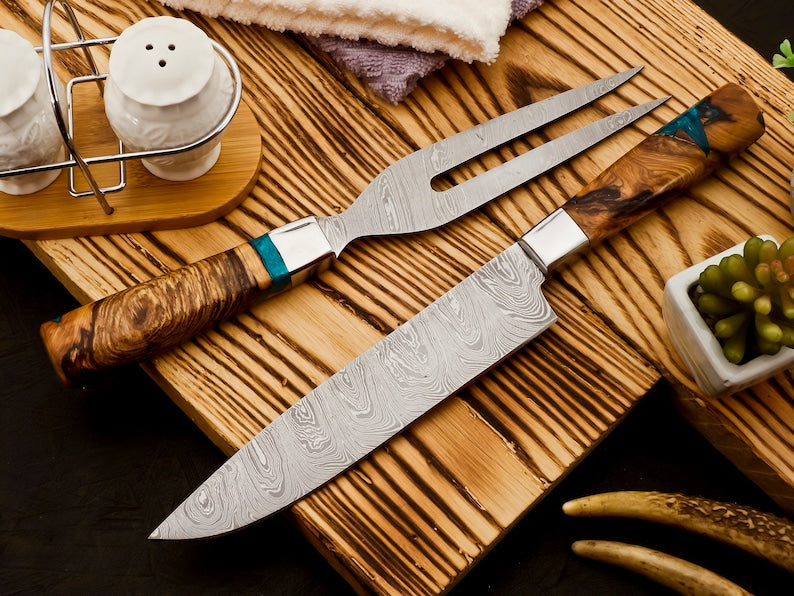 Handmade Slicing Knife & Fork Set | Barbecue Roast Fork and Knife | Best for Birthday gifts