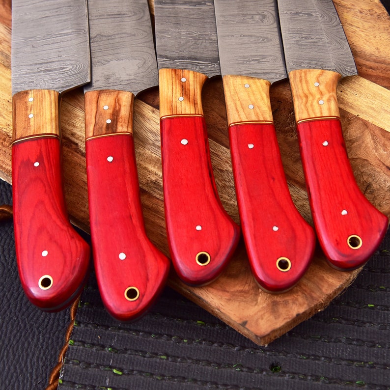 Custom made kitchen knife set with  leather cover | Best wedding gifts