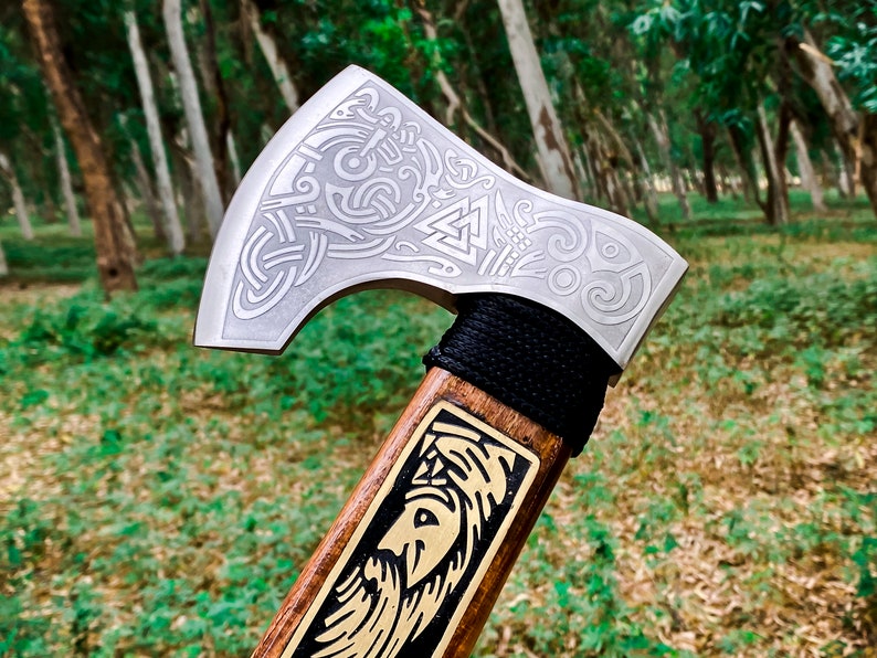 Engraved corban steel  Axe with leather cover | Best camping Axe