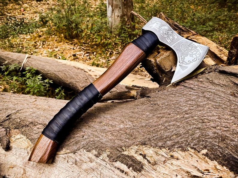 Engraved Steel Axe With leather cover | Best camping Axe