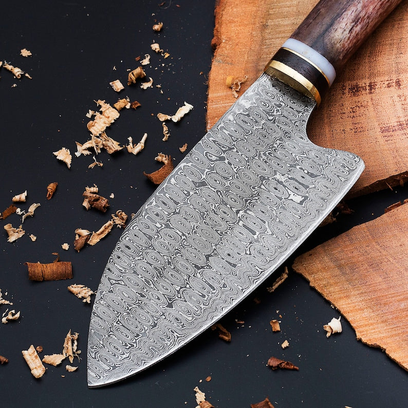 Damascus Skinner Knife with leather cover | Best chef knife | Best wedding Gift