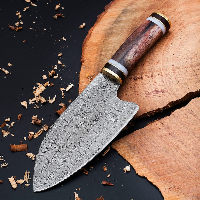 Damascus Skinner Knife with leather cover | Best chef knife | Best wedding Gift