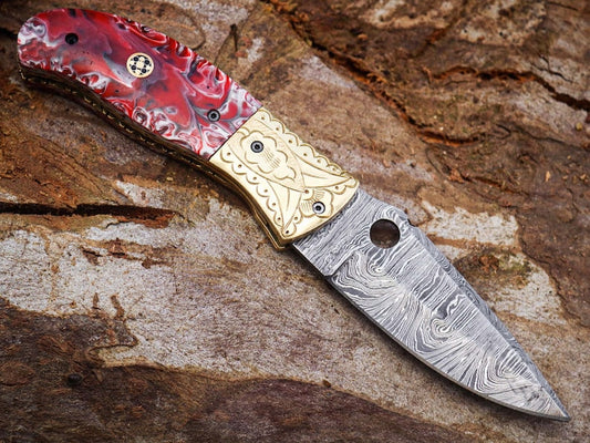 Handmade Damascus Steel Pocket Knife | Hand Forged Damascus Knife