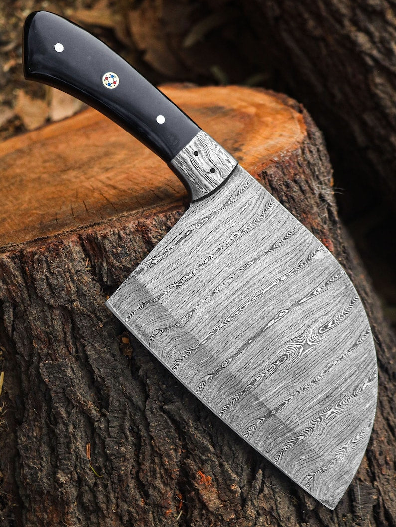 Damascus Steel Serbian Meat Cleaver | Hand forged kitchen knife | gift for her