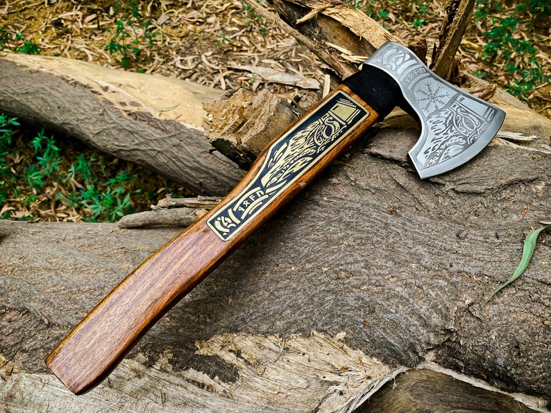 Engraved corban steel  Axe with leather cover | Best camping Axe