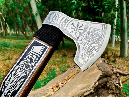 Engraved Steel Axe with leather cover | Best axe for hunting