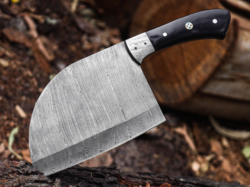 Damascus Steel Serbian Meat Cleaver | Hand forged kitchen knife | gift for her