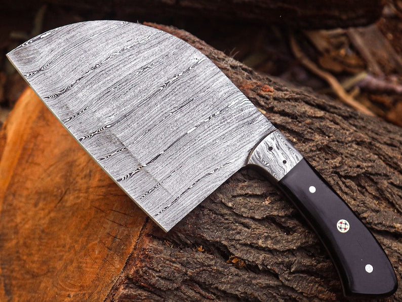 Damascus Steel Serbian Meat Cleaver | Hand forged kitchen knife | gift for her