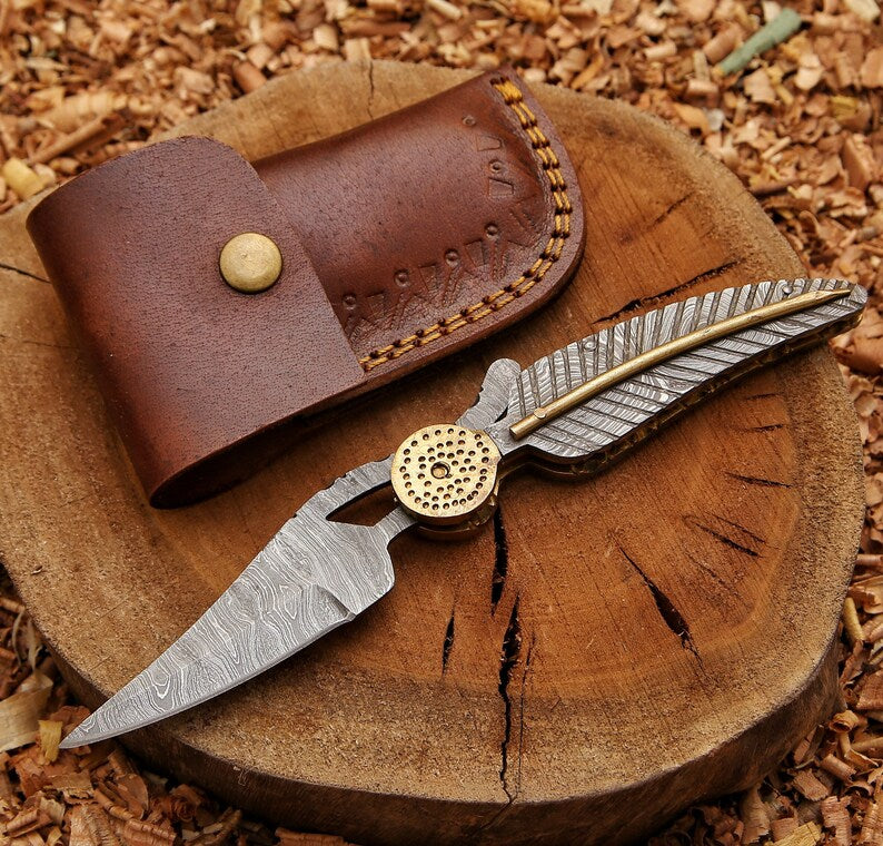 Damascus Leaf knife with cover | Best camping Knife | Gift For Him