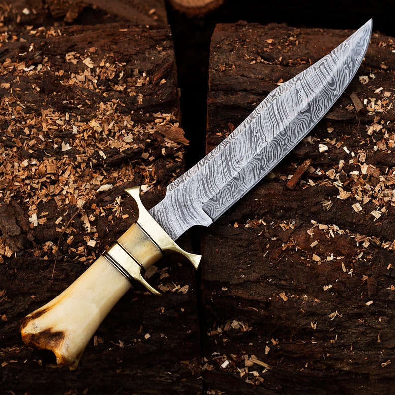 Damascus steel  Knife with bone handle | Best camping knife