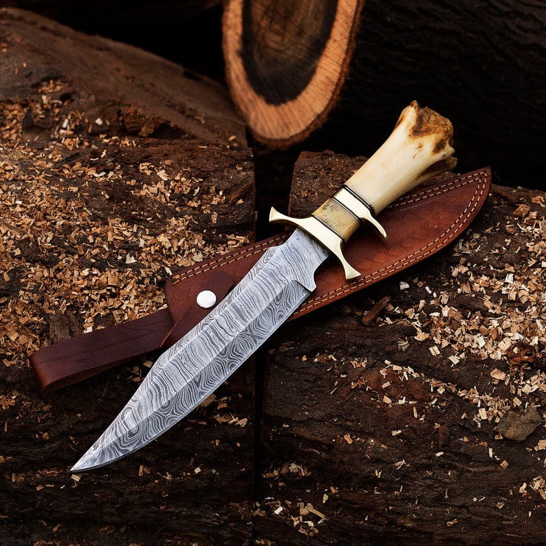 Damascus steel  Knife with bone handle | Best camping knife