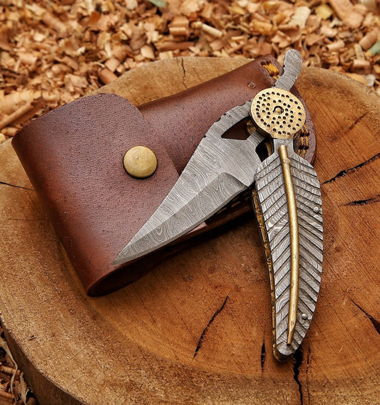 Damascus Leaf knife with cover | Best camping Knife | Gift For Him