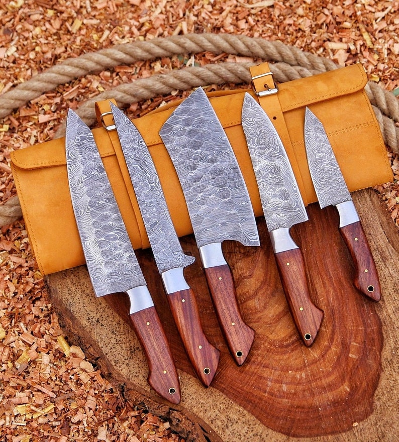 Sharped 5 piece chef knife set with leather cover | Best gift for father