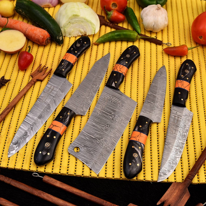 Handmade Sharped Damascus chef knife set with leather cover | best gift for  men