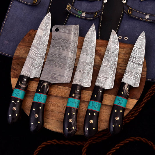 Damascus Kitchen Knives Set with High Quality Steel | Perfect Gift for loved ones