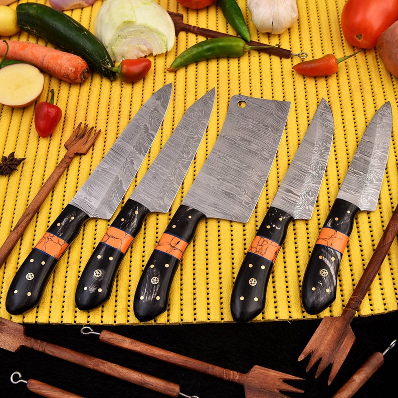 Handmade Sharped Damascus chef knife set with leather cover | best gift for  men