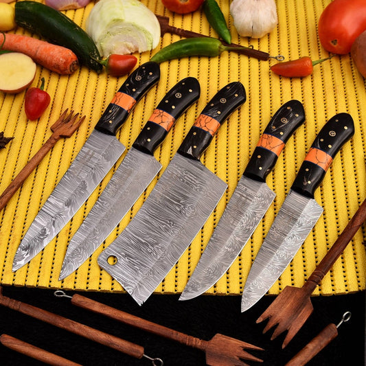 Handmade Sharped Damascus chef knife set with leather cover | best gift for  men