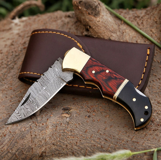 Handmade Folding Knife with leather Cover | Best Hunting Knife