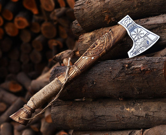 Engraved Ragnar Axe with leather cover | Best throwing Axe