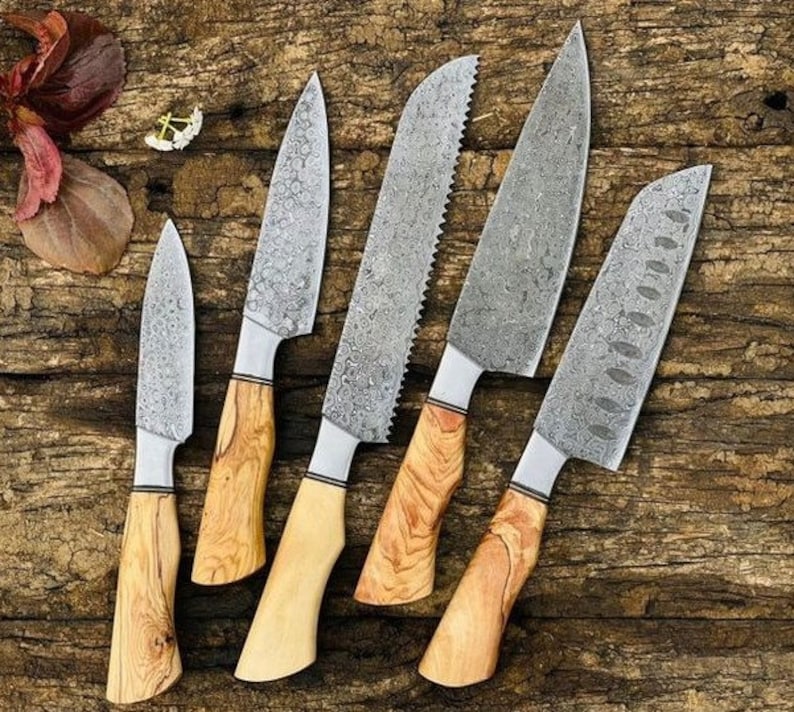 Handmade Kitchen knife 5 piece set with leather cover  | Best gift for mother