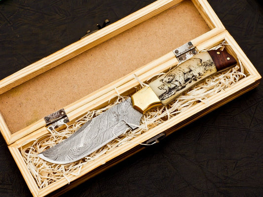 Handmade engraved Knife with wood Box  | Best Anniversary Gift