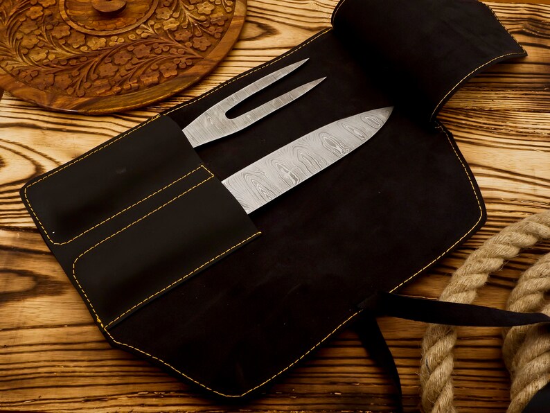 Handmade Damascus Steel Slicing Knife & Fork Set | Best gift for friends