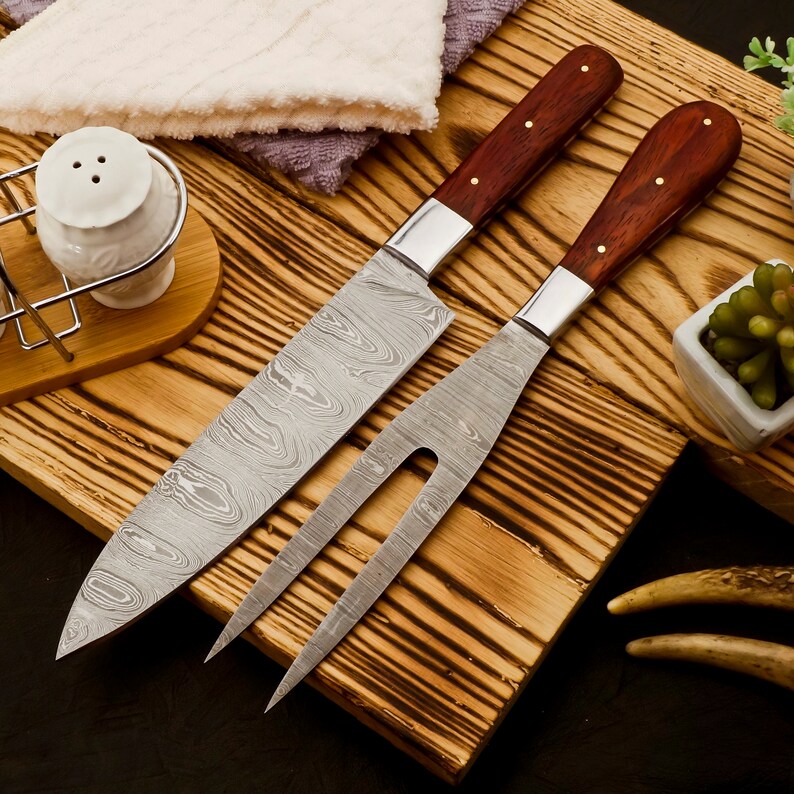 Handmade BBQ knife &  Fork with leather Cover | Best wedding gift