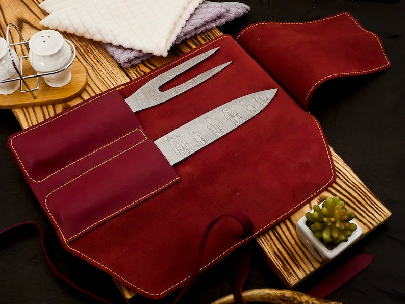 Handmade BBQ knife &  Fork with leather Cover | Best wedding gift